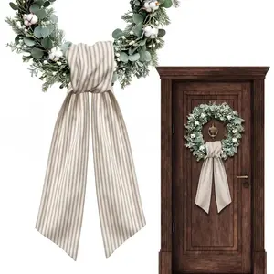 Spring Wreath Sash for Front Door, Birthday Khaki Stripes Burlap Ribbon Sash Holiday Wreath Accessories for Baby Shower Wedding Decorationsfidget toys