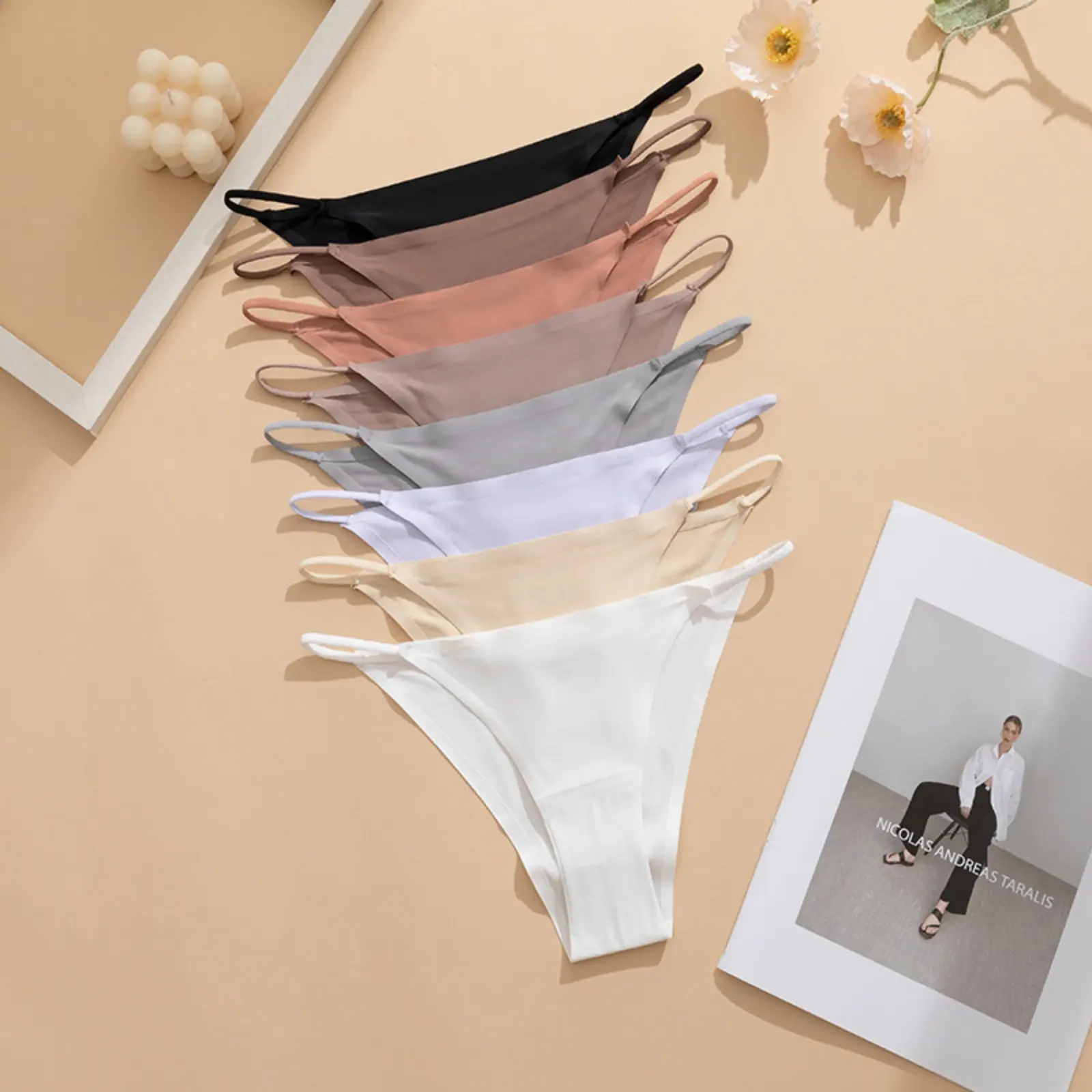 Women's 8-Pack Thongs, Seamless Ice Silk No-Show T-Back Fit Underwear, Breathable Multipack for Yoga Gym Wear, Basic