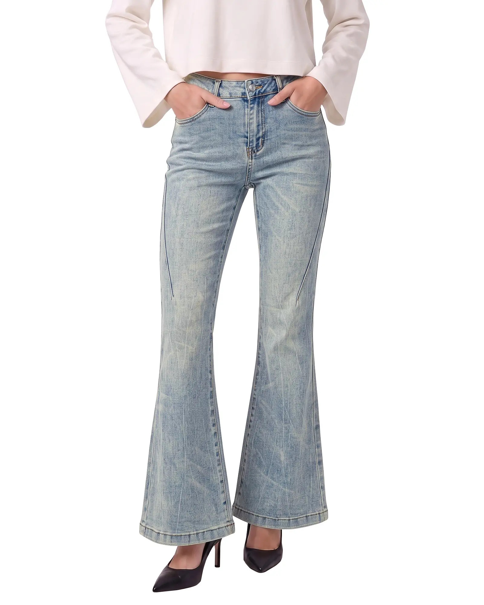 luvamia Flare Jeans for Women Mid Low Rise Bootcut Denim Pants Distressed | Stretchy Denim, Retro Distressed Washed, Chic Y2K Style, Date Night Outfit, Slim Through Knee, Nashville Western Inspired,clothes for back to school,first day of school outfits
