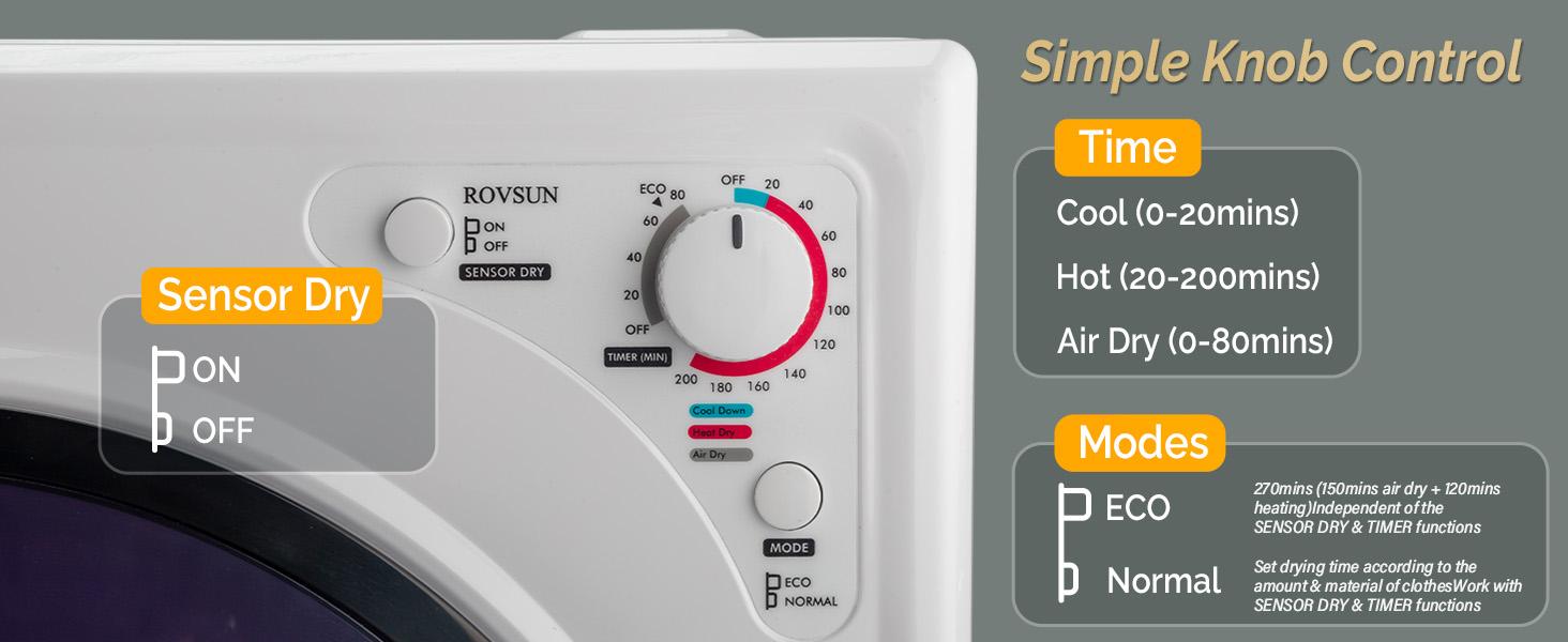 ROVSUN 9LBS Portable Clothes Dryer, 110V 1400W Electric Compact Front Load Tumble Laundry Dryer with Stainless Steel Tub & Easy Control Knob for Apartment, Home, Dorm,RV (White), 9LB-1400W