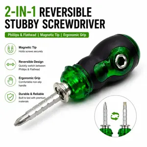 Mini Dual-Use Screwdriver, Round Handle, Interchangeable Cross and Flat Heads, Telescopic and Short Handle Combo, Torque Hole, Easy to Use, Portable