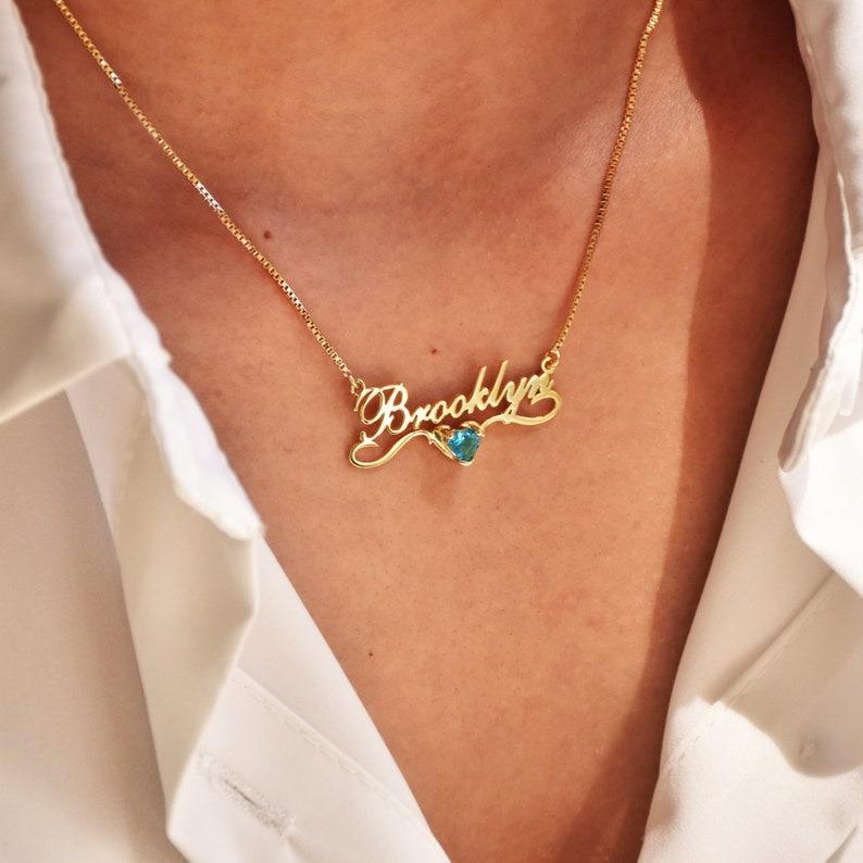 AS182 For Mother's Day Personalized Custom Name Inlaid Birthstone Pendant Stainless Steel Cut Birthday Necklace Gift Family and Friends