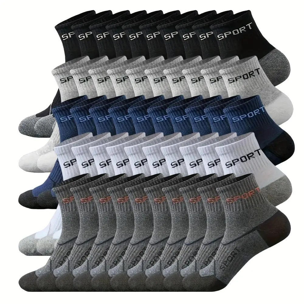 20/50PCS Pack Adults' Mid-Calf Rib Sports Socks - Solid Color Knit Polyester Athletic Socks for Women, Male Biking, Hand Washable