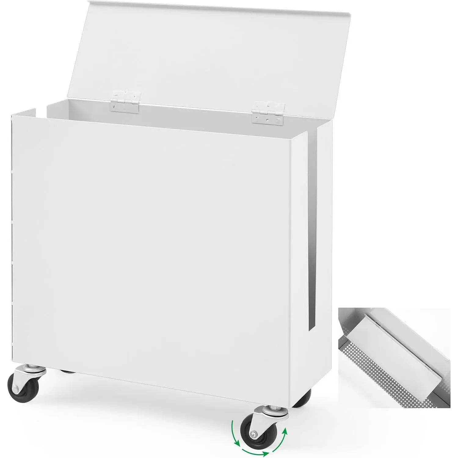 Management Box with Caster Wheels Adjustable Cord Hider Box for Power Strip Metal Router Hider Organizer Surge Protector Storage Organizer for Office, (White)