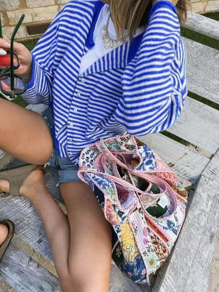 Elegant Knitted Cardigan for Fall & Winter, Unique Design Colorblock Striped Sweater, Long Sleeve Casual Fashion Knitwear