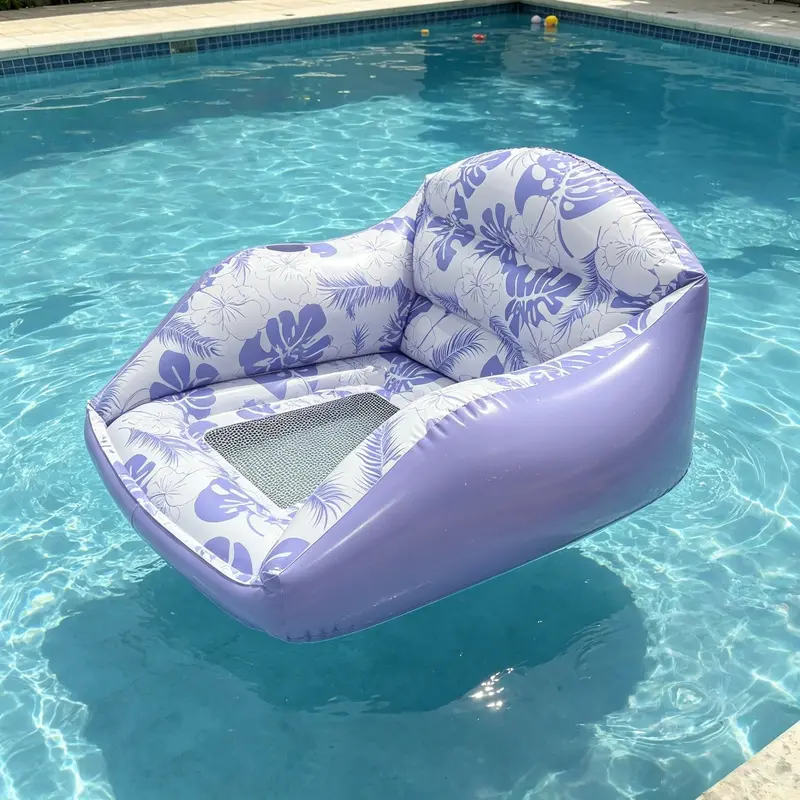 Large Inflatable Water Sofa, Tropical Style Float with Cup Holder, Minimalist Pool Chair, Outdoor Use, Inflatable Pool Lounge, Pool Float Lounger, Pool Floatie, Pool Floaties, Pool Float Chairs, Inflatable Floats