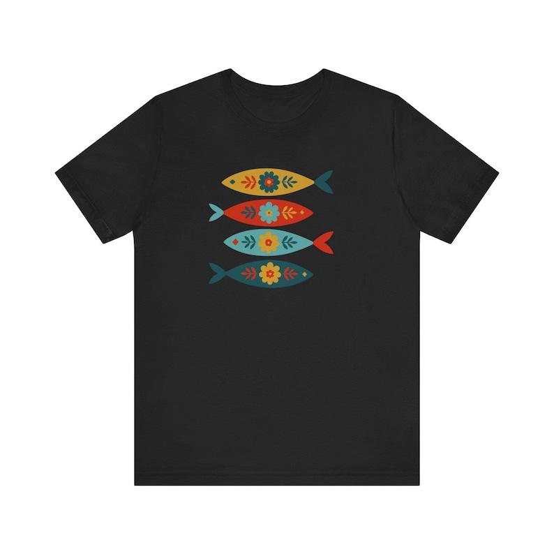 Folk Art Fish Graphic Tee, Vintage Swedish Style Design, Comfortable Unisex Fit, All‑Season Wear