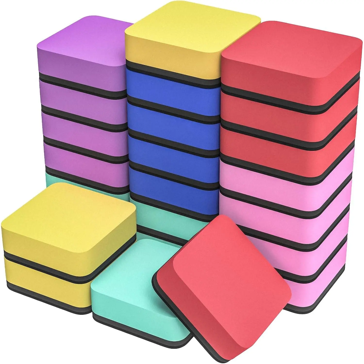 Dry Erase Erasers, 24 Pack  Whiteboard Erasers, 6 Colors | Mini Whiteboard Cleaning Pads with   Backing, 2" x 2" for Classroom, School, Office and , Teacher Supplies