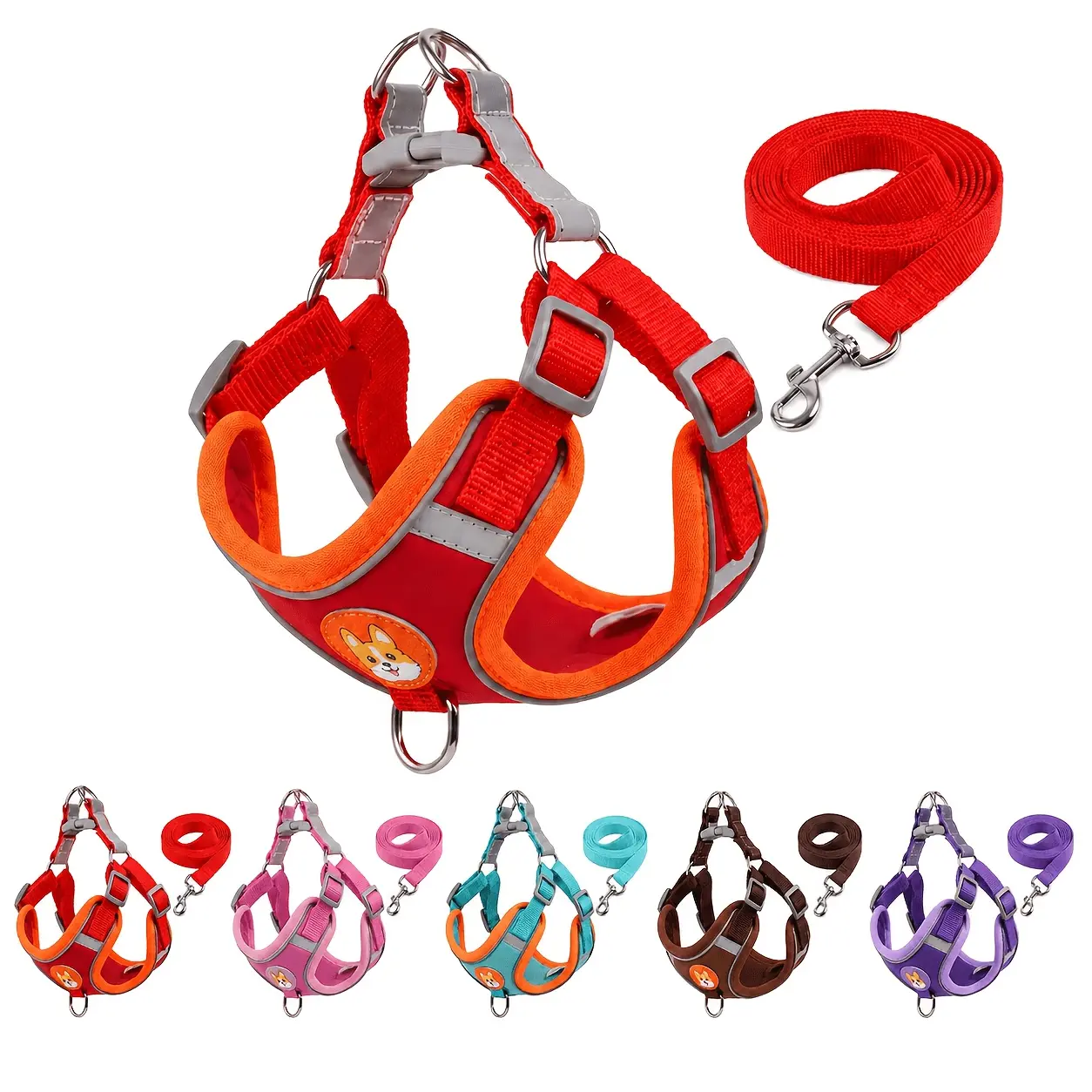 Dog Vest Harness Set for Small-Medium Dogs - Lightweight, Soft, Reflective, Adjustable, Safe with Matching Leash for Daily Walks, Puppy Outings night safety accessory