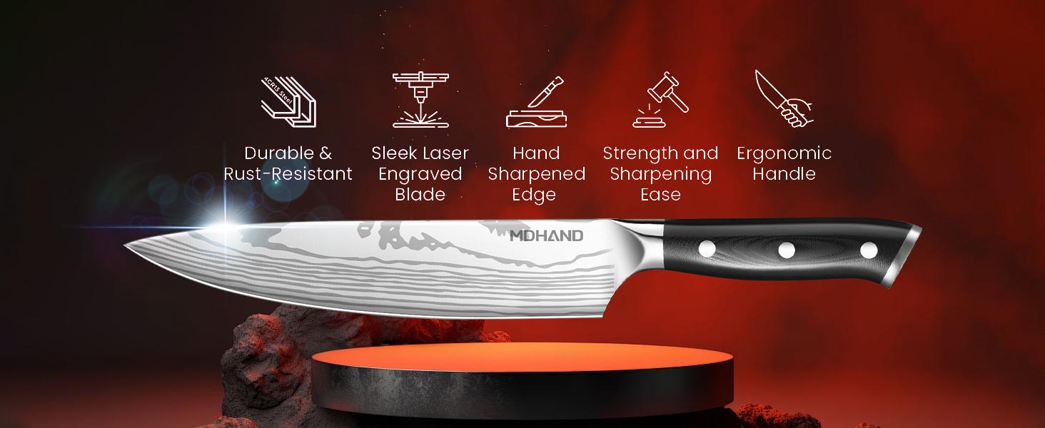 18PCS Kitchen Knife Set, Professional Chef Knife Set with Roll Bag, High Carbon Stainless Steel Japanese Knives, Full Tang Pakkawood Handle, Ultra Sharp