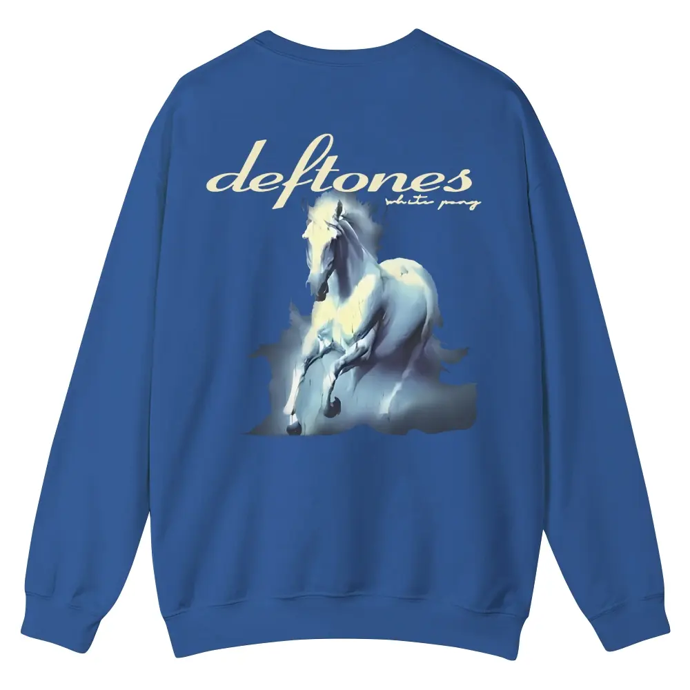 Unisex Deftones White Horse Metal Rock Graphic Round Neck Sweatshirt Personalized Pattern Y2k Clothing Round Neck Sweatshirt,Women's Clothing, Menswear, Top, Vintage Style,Summer Casual Oversized