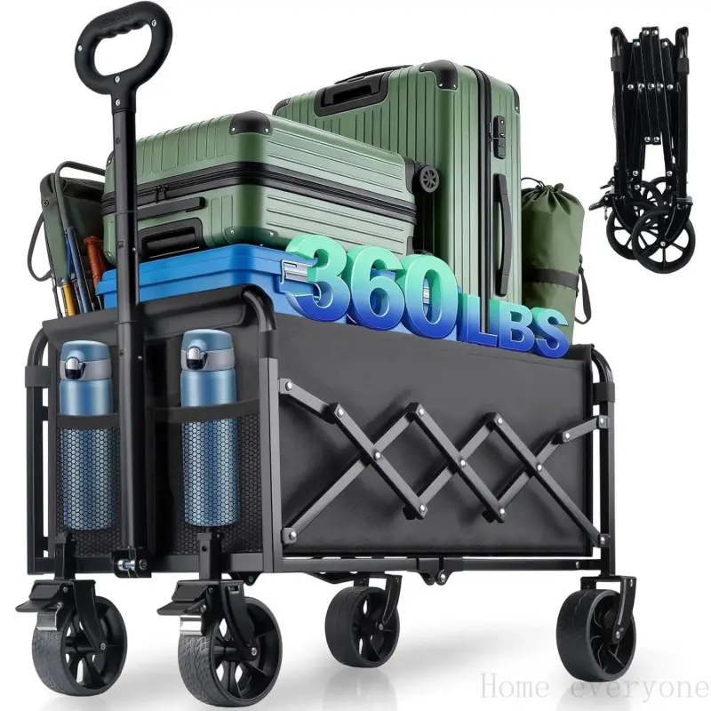 Collapsible Wagon Cart with Brakes, 360 LBS Heavy Duty Foldable Utility Cart, All Terrain Wheels & Secure Braking Design, Folding Trolley for Shopping, Beach, Camping, Outdoor Sports, Gardening and Fishing Home everyone