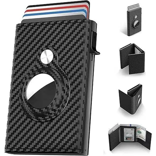 Men's Slim Leather Pop-Up Wallet, Elegant Aluminum Card Holder with RFID Blocking, Minimalist Design with Card Slots, Card Carrying Holder