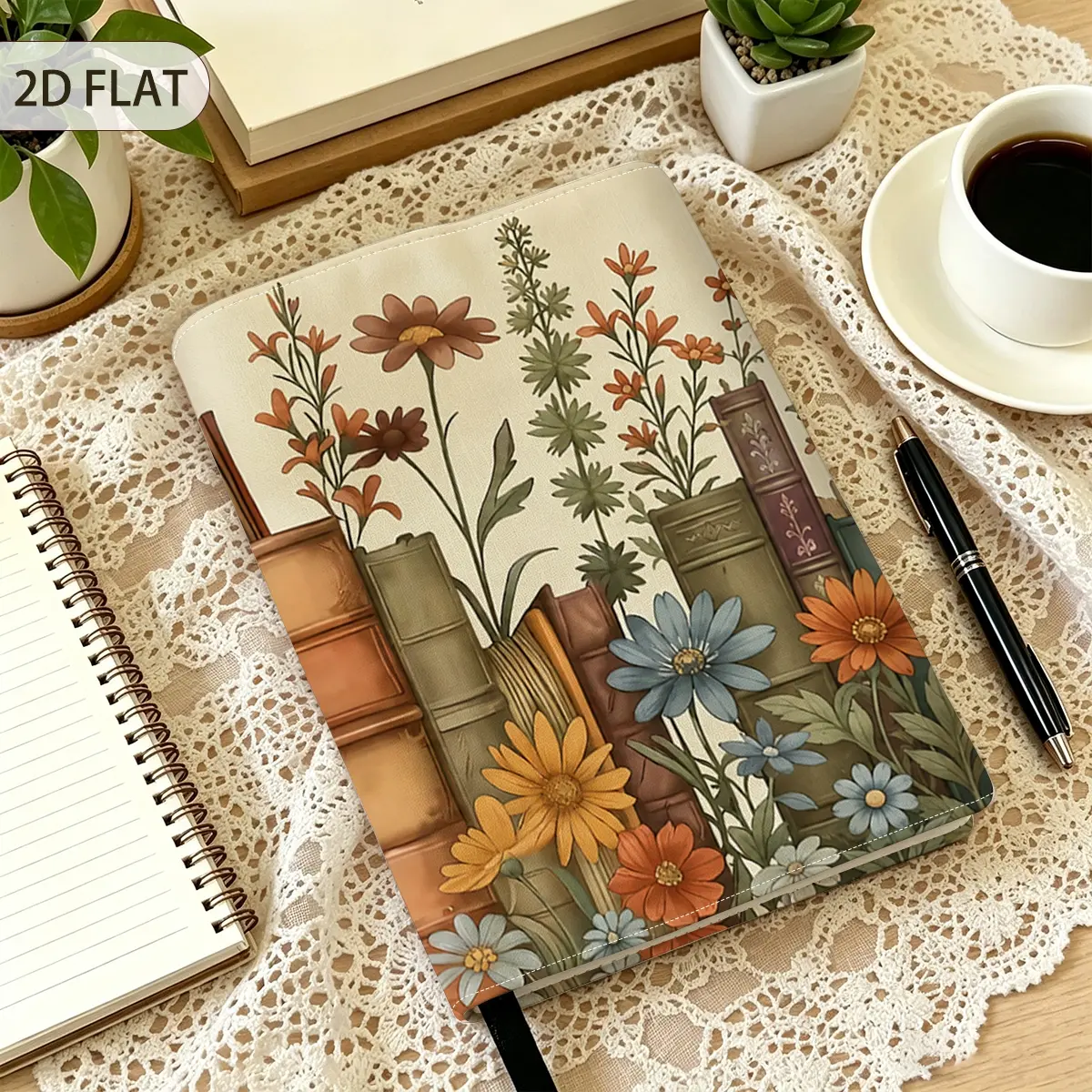 1pc A5 Book Cover, 2D Flat Vintage Books & Wild Floral Printed Notebook Protector, Durable Book Sleeve With Bookmark Strap, Great Back To School Supply & Teacher Appreciation Gift, Protect Notebooks for Student Study and Teacher Office Use