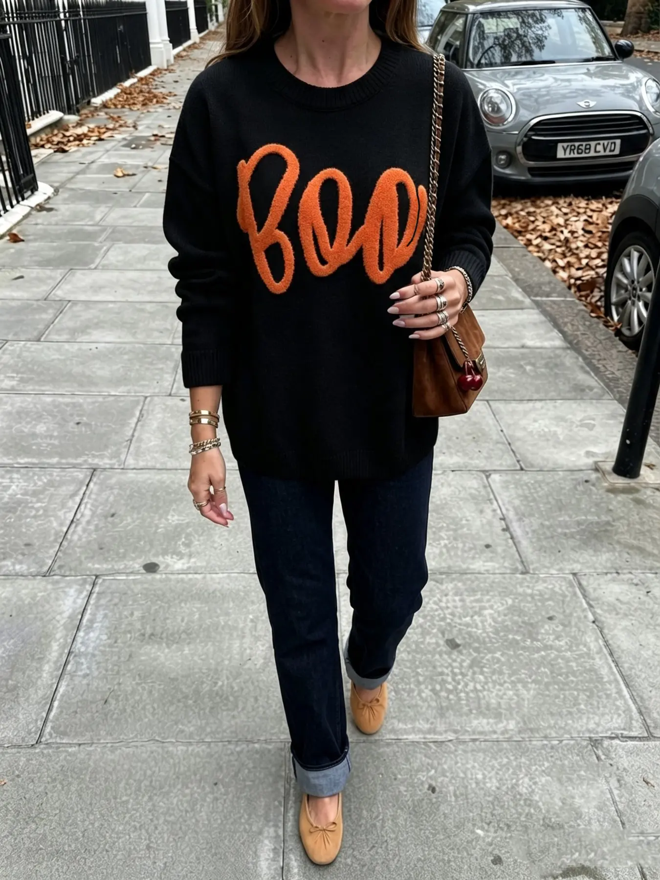 Women's Round Neck Knit Pullover Sweater, Knitwear, Letter Pattern, Perfect for Halloween and Fall Fashion, Comfortable and Trendy