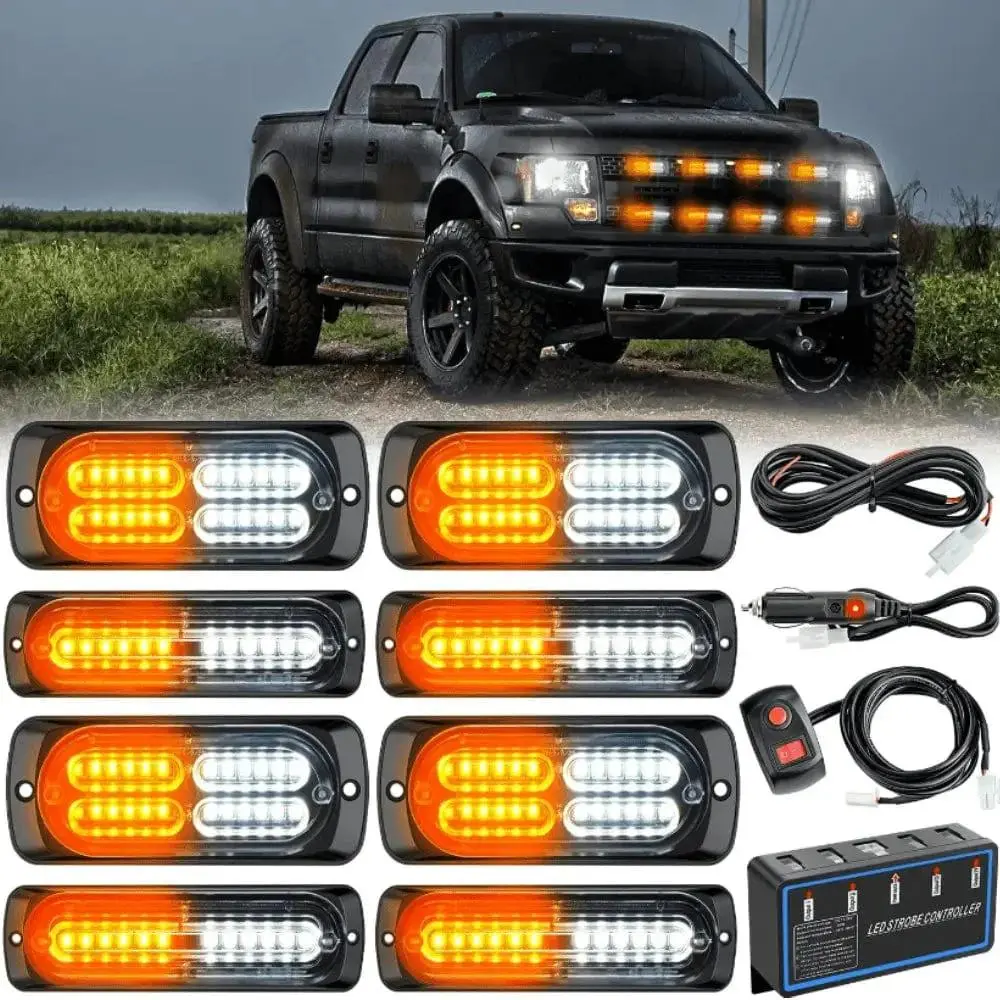 Nilight 8-Piece Surface Mount LED Strobe Kit - 12 Flash Modes, Wireless Installation, Power Wire Included, Emergency Bars & Work Lights for Trucks, Automotive & Motorcycle Accessories