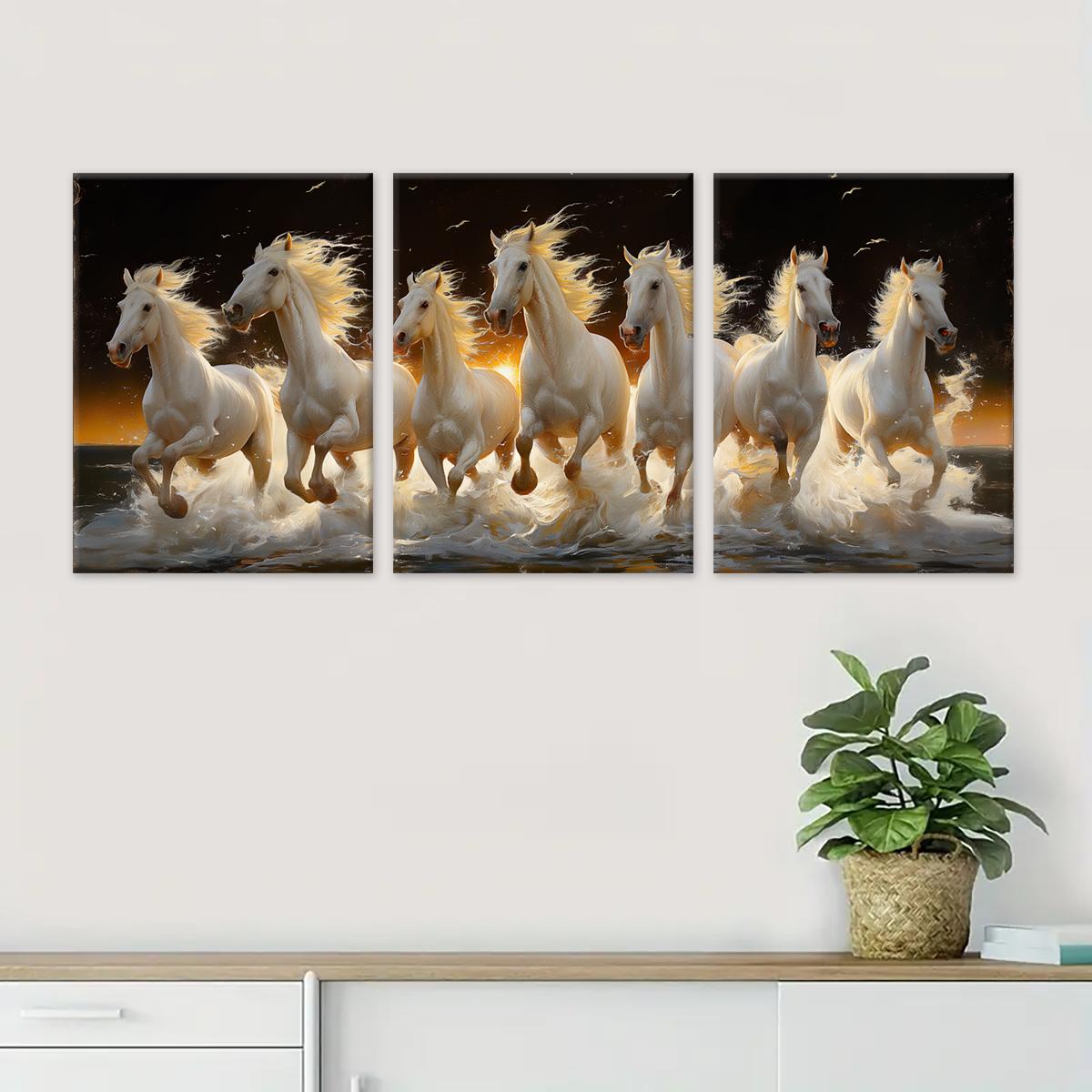 Wooden Framed Horse Canvas Pattern Painting, 3 Counts/set Modern Art Design Animal Pattern Wall Art, Wall Decor for Home Living Room Bedroom Office