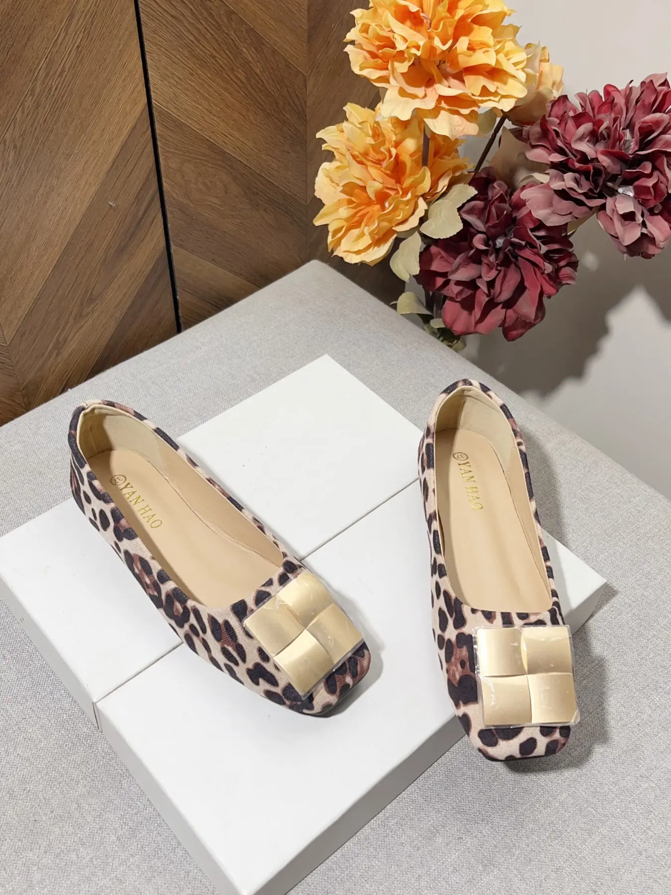 Vintage Leopard Print Square Toe Flat Shoes for Women, Comfortable Soft Sole, Casual All-Season Dress Shoes, Perfect for Daily Wear