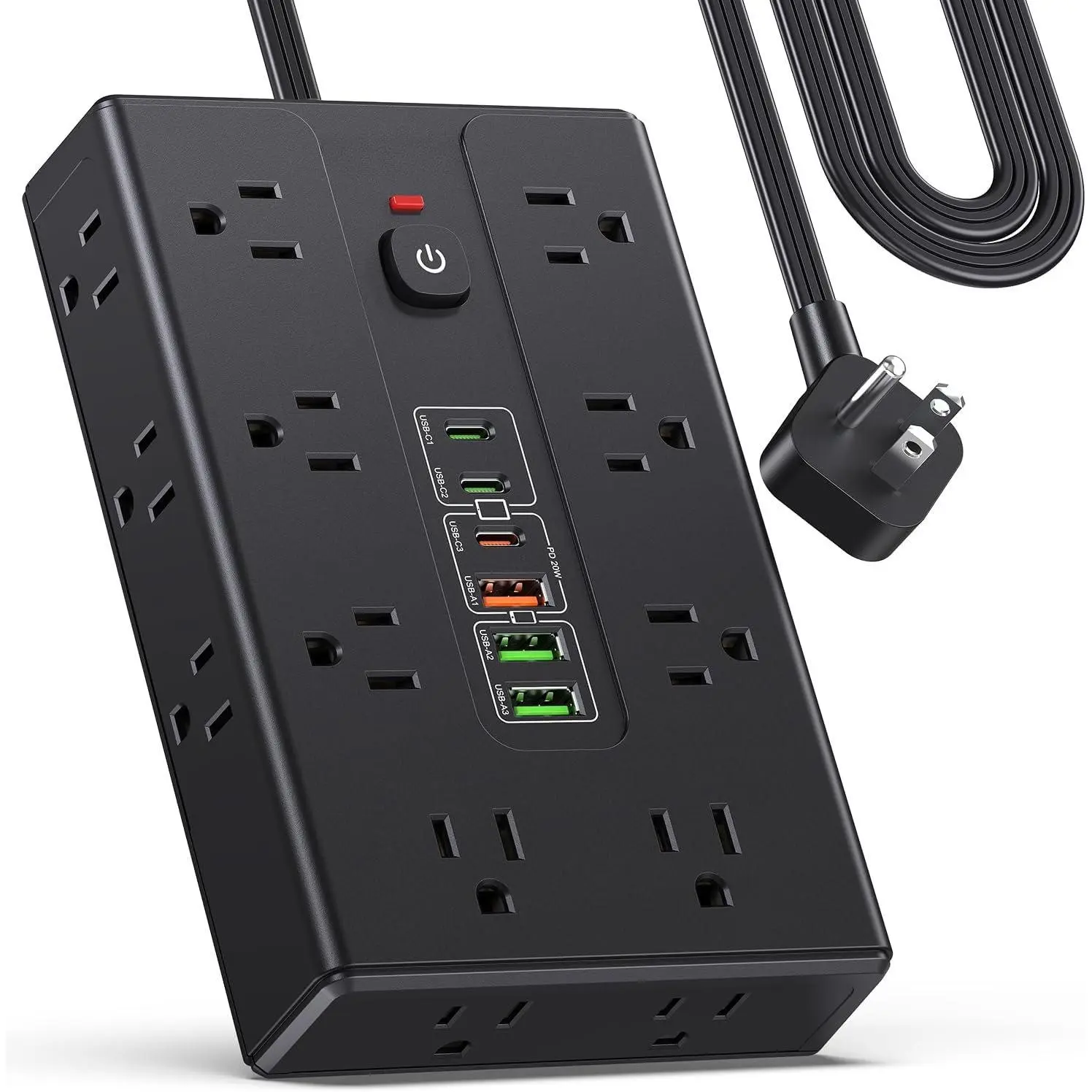 Surge Protector Power Strip with 16 AC Outlets 6 USB Ports(3 Type C) | Thin Flat Plug 6.5 FT Extension Cord with Multiple Outlets, Outlet Extender with Surge Protection for , Office, Dorm