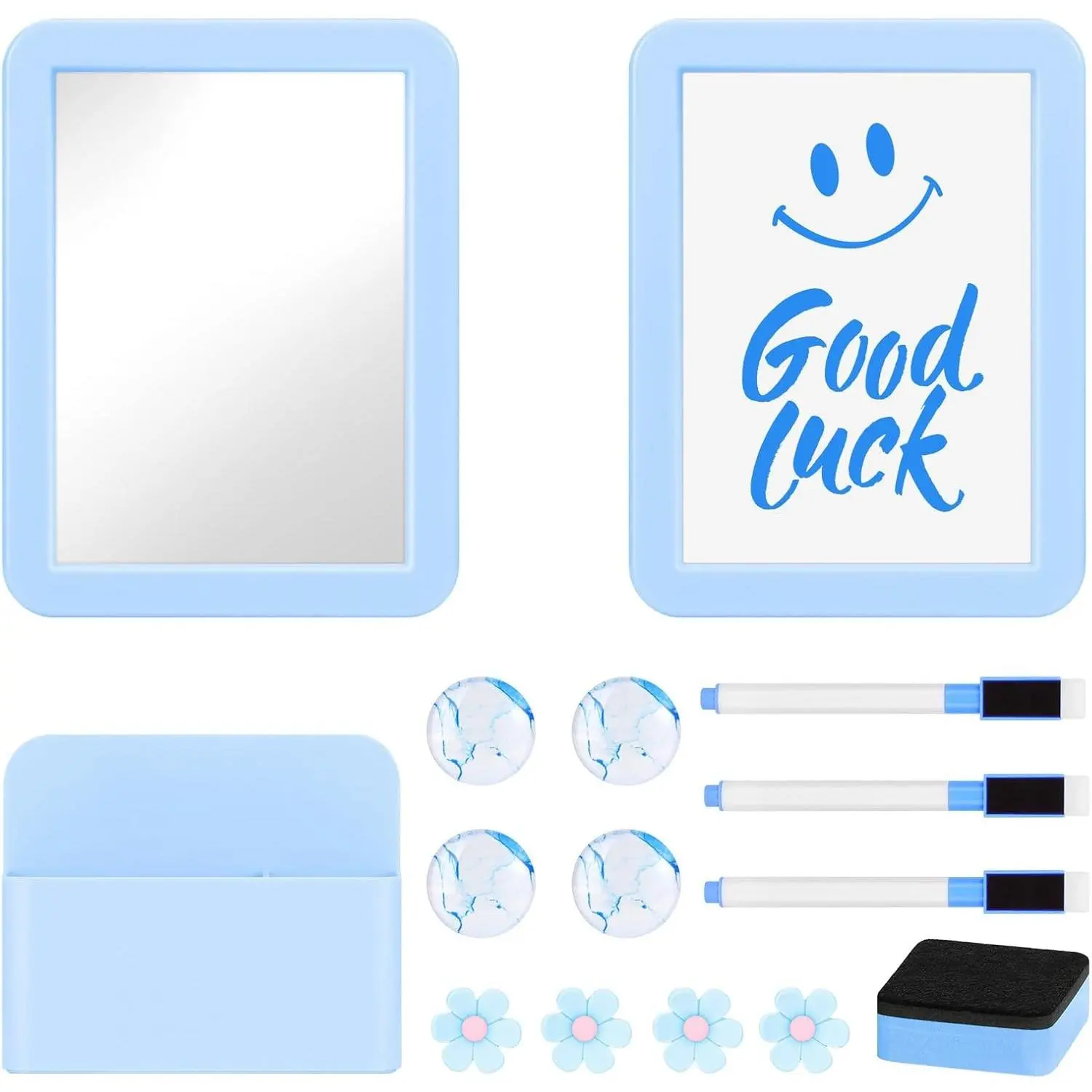 15PCS Locker Accessories for Girls, School Supplies Lockers Decor | locker decor accessories Includes magnetic mirror and whiteboard, 8 magnets, 3 markers, an eraser and a magnetic pen holder.