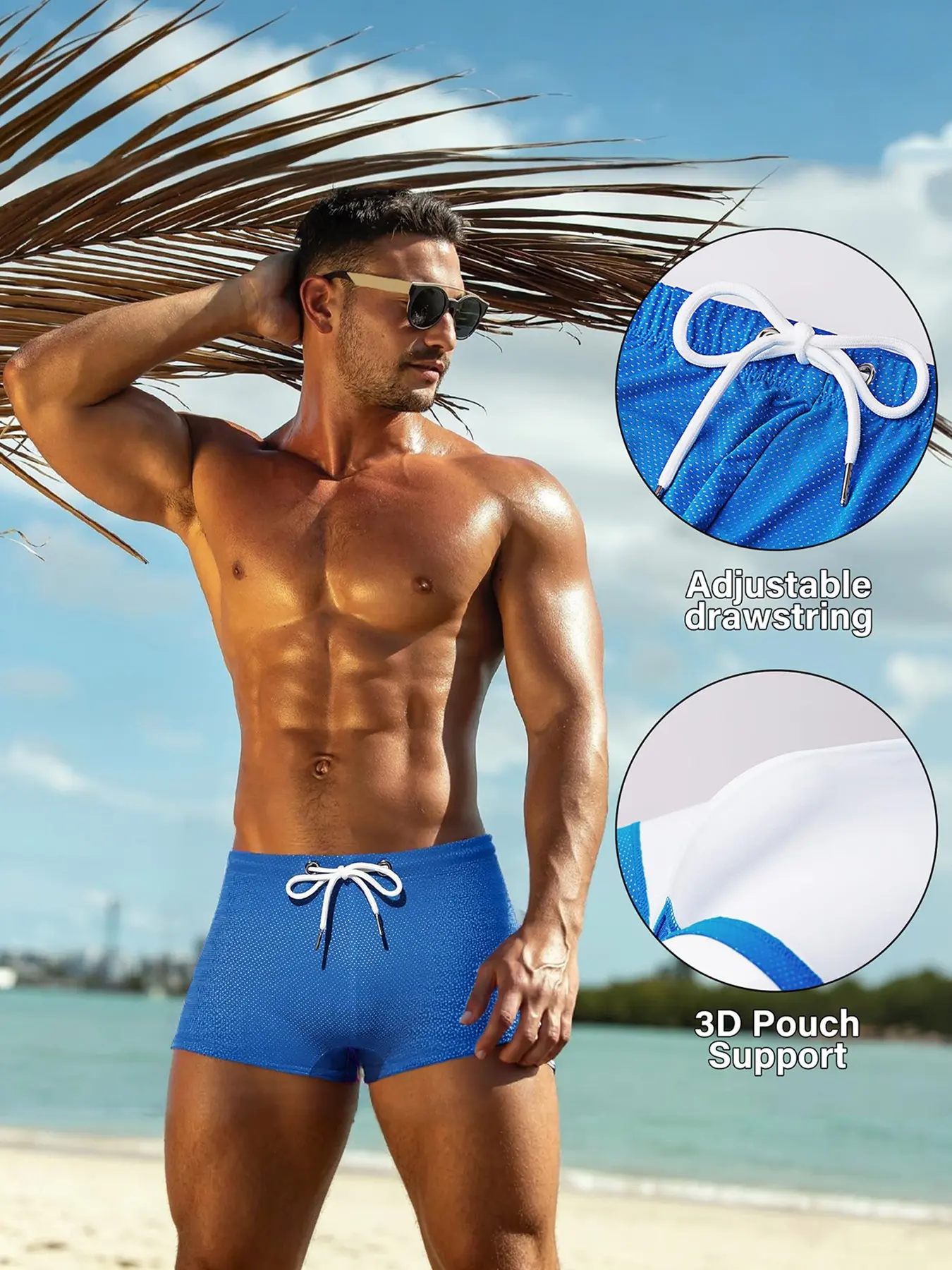 1Pc Men Solid Mesh Square Swim Trunks, Summer Swim Trunks, Drawstring Adjustable Waist, Quick Dry Breathable, Beach & Pool Swim Shorts, Multiple Colors Available