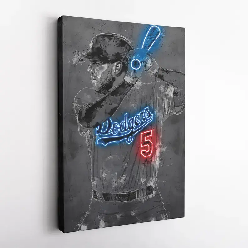 Freddie Freeman Poster Neon Los Angeles Dodgers MLB Hand Made Poster Canvas Print Kids Wall Art Man Cave Gift Home Decor