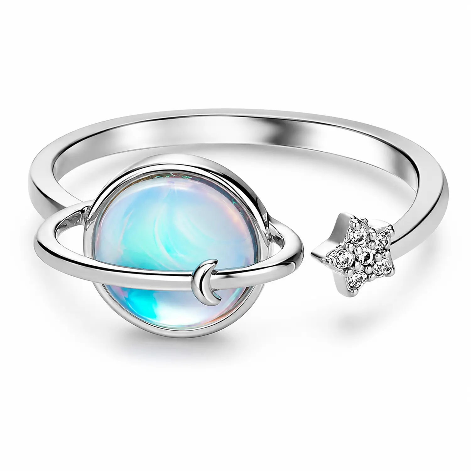 Rotatable Planet Star & Moon Fidget Ring, Adjustable Open Band, Celestial Fashion Jewelry, Stylish Stress Relief Accessory, Nice Birthday Gift for Women & Teen Girls