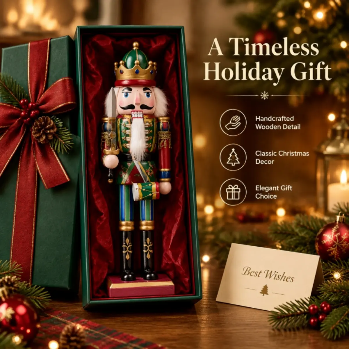 Wooden Nutcracker Toy Nutcracker Wooden Puppet Doll Figures Model Handcrafted Ornament Suitable for Christmas Display Kids