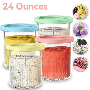 4-Pack Ninja Creami Ice Cream Containers with Lids, Compatible with Nc501 and Nc500, Smoothie Cups and Cones Set for Ice Cream Makers