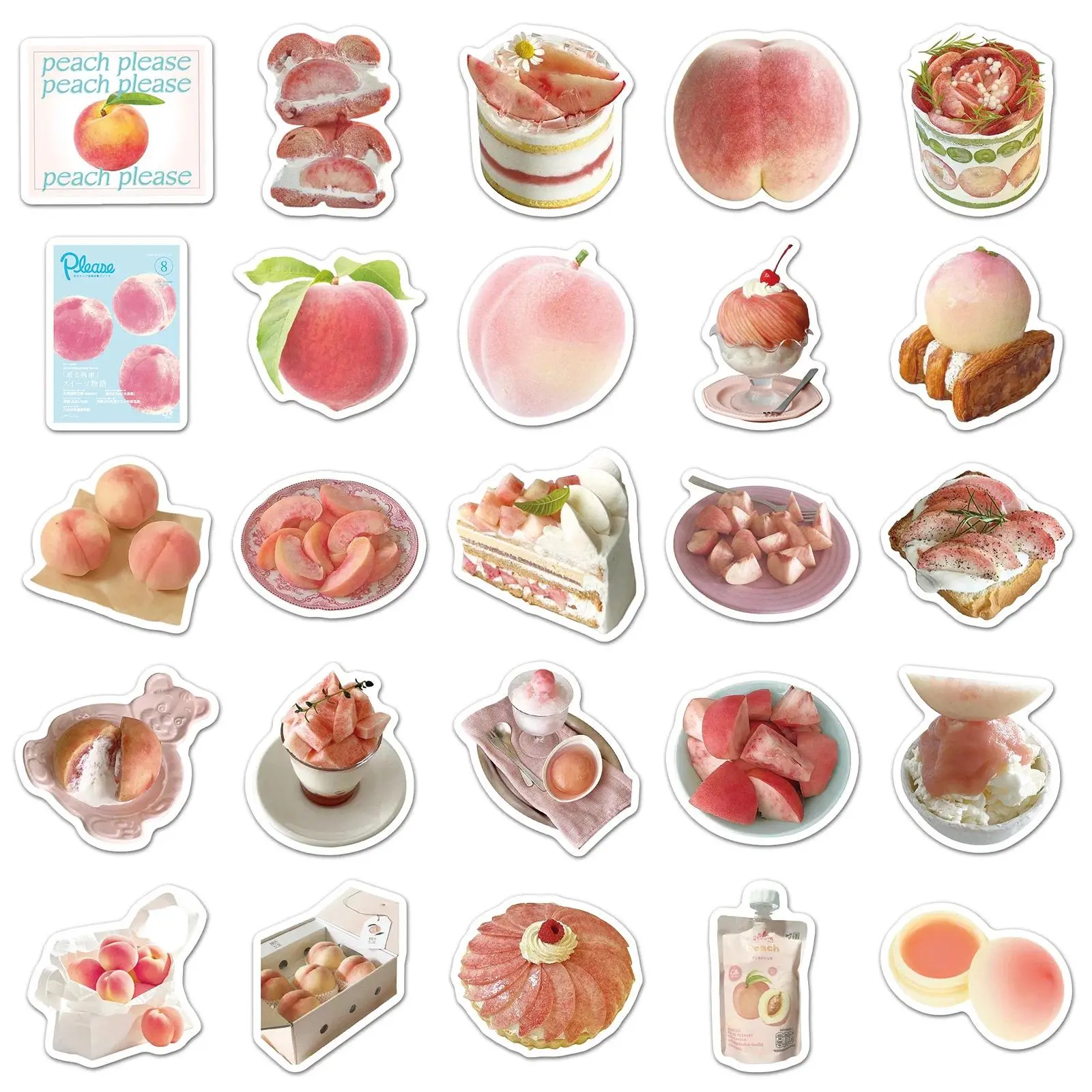 50 Pcs Peach Aesthetic Stickers INS Sweet Casual Peach Decals Scrapbook Journal Decal DIY Cup Laptop Cute Korean Kawaii Sticker