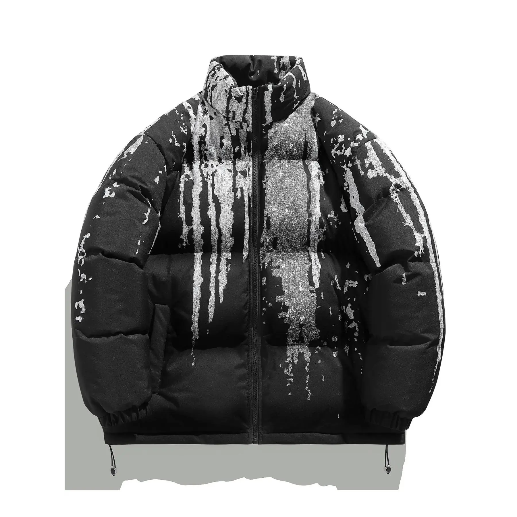 Men's Regular Fit Paint Splatter Print Zip Up Coat, Casual Long Sleeve Drawstring Pocket Funnel Neck Outerwear for Winter, Men's Clothes for Daily Wear