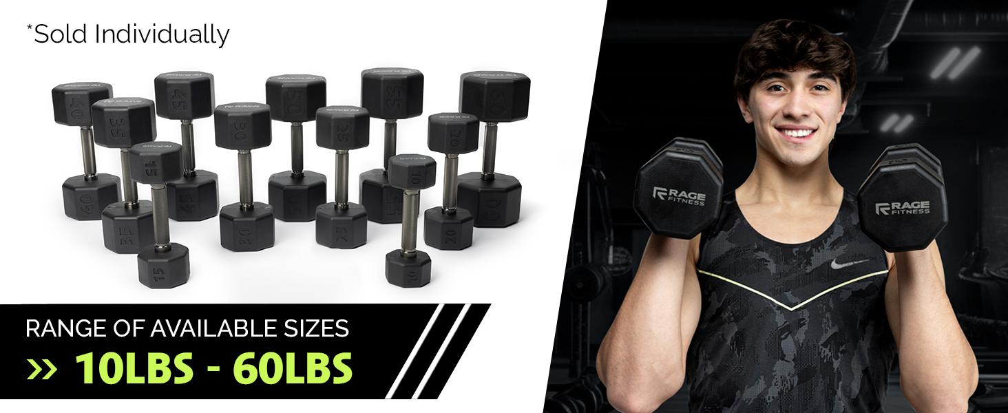 Rubber Coated Dumbbells - No Roll Design Easy-Grip Steel Knurled Handle, Weights Dumbbells Set for Strength Training - Ideal Weights Set for Home Gym - 10-60 LBS SOLD INDIVIDUALLY