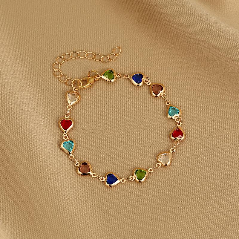 Elegant Red Crystal Zircon Metal Chain Bracelets for Women Colorful Heart Bracelets Party Wedding Girl Wrist Jewelry Gift