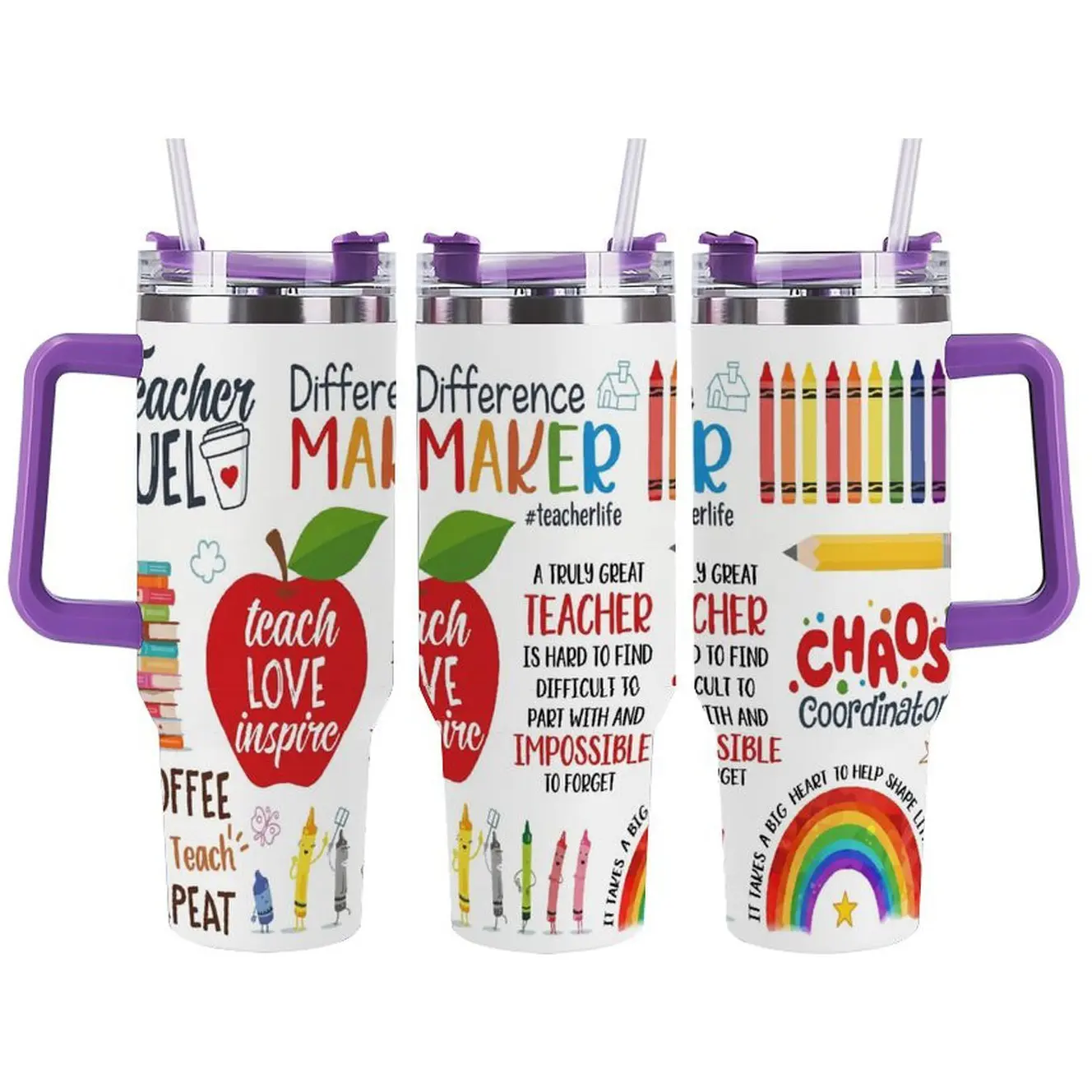 Teacher Fuel Difference Maker 40oz Tumbler – Teach Love Inspire Teacher Gift, Cute Classroom Cup for Teacher Appreciation Week, Back to School & Everyday Teacher Life