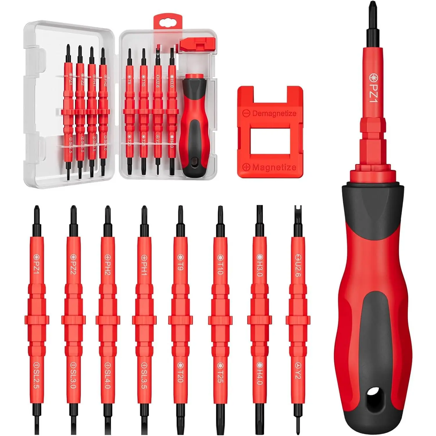 Insulated  Set 18-in-1 with Case, 220 , Interchangeable , Phillips, Flathead, Hex/Allen, Torx , Pozidriv, Spanner, Tri-Wing Heads, Magnetizer & Demagnetizer