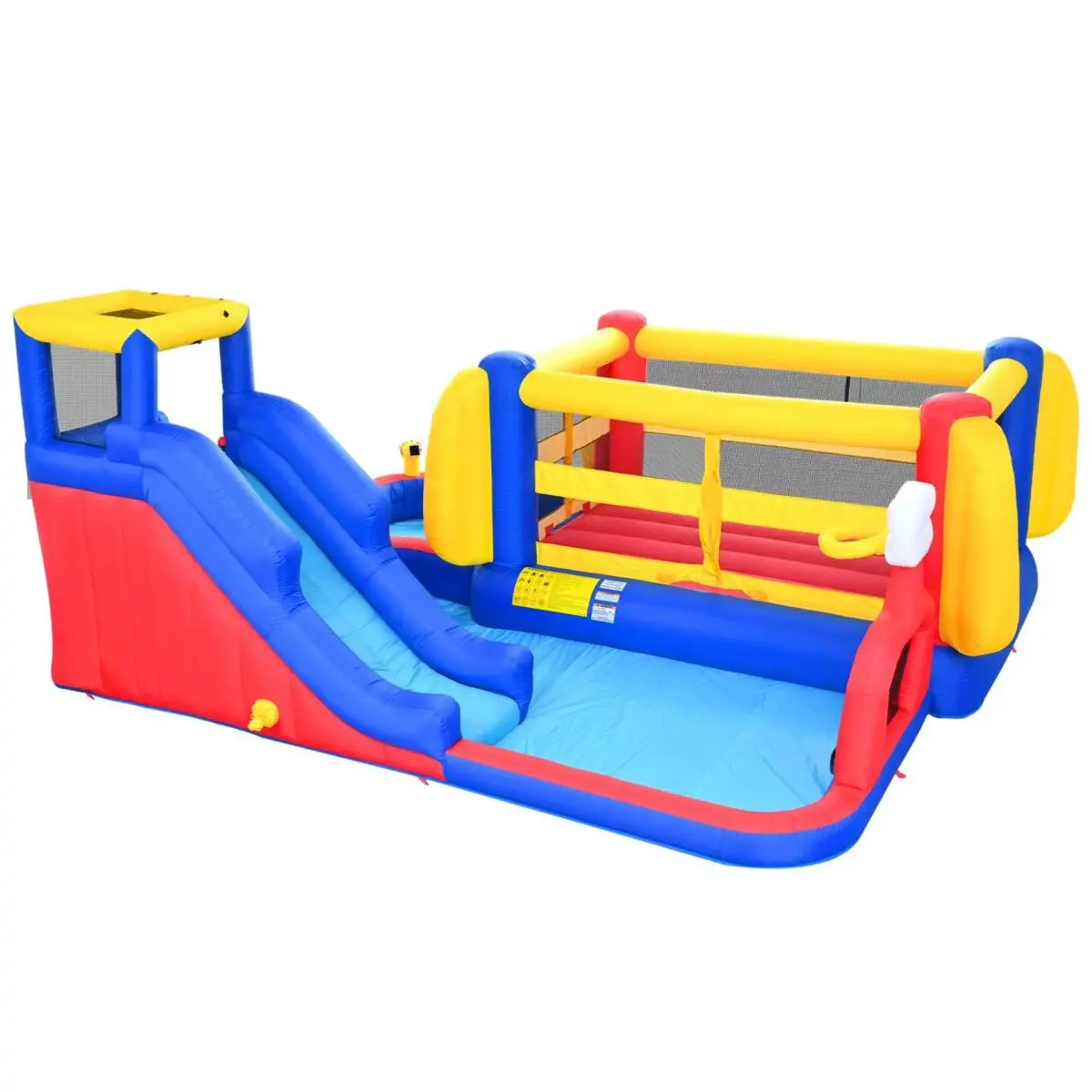 Aobtkel7 in1 Inflatable Slide Water Park with Deep Water Pool Basketball Hoop Football Gate Water Cannon Climb Wall Bounce House for Kids