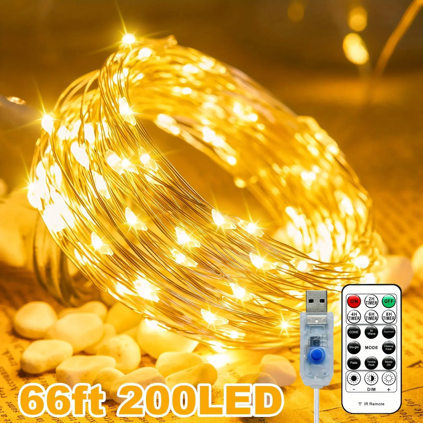 USB Fairy Lights Plug In, 66 Ft 200 LED Twinkle String Lights With Remote And Timer, 8 Modes Starry Lights For Indoor Wreath DIY Party Wedding Christmas Decoration