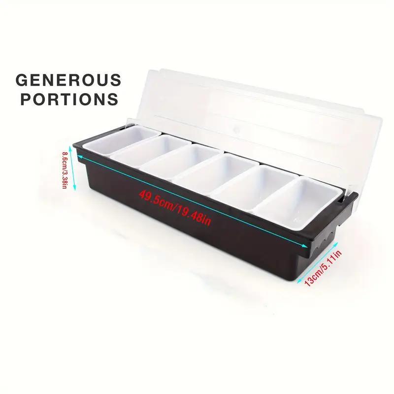 6-grid Ingredient Station, 1 Set Durable Plastic Ingredient Storage Box with Lid, Food Storage Container for Bar, Ice Cream Shop, Salad Bar, Kitchen