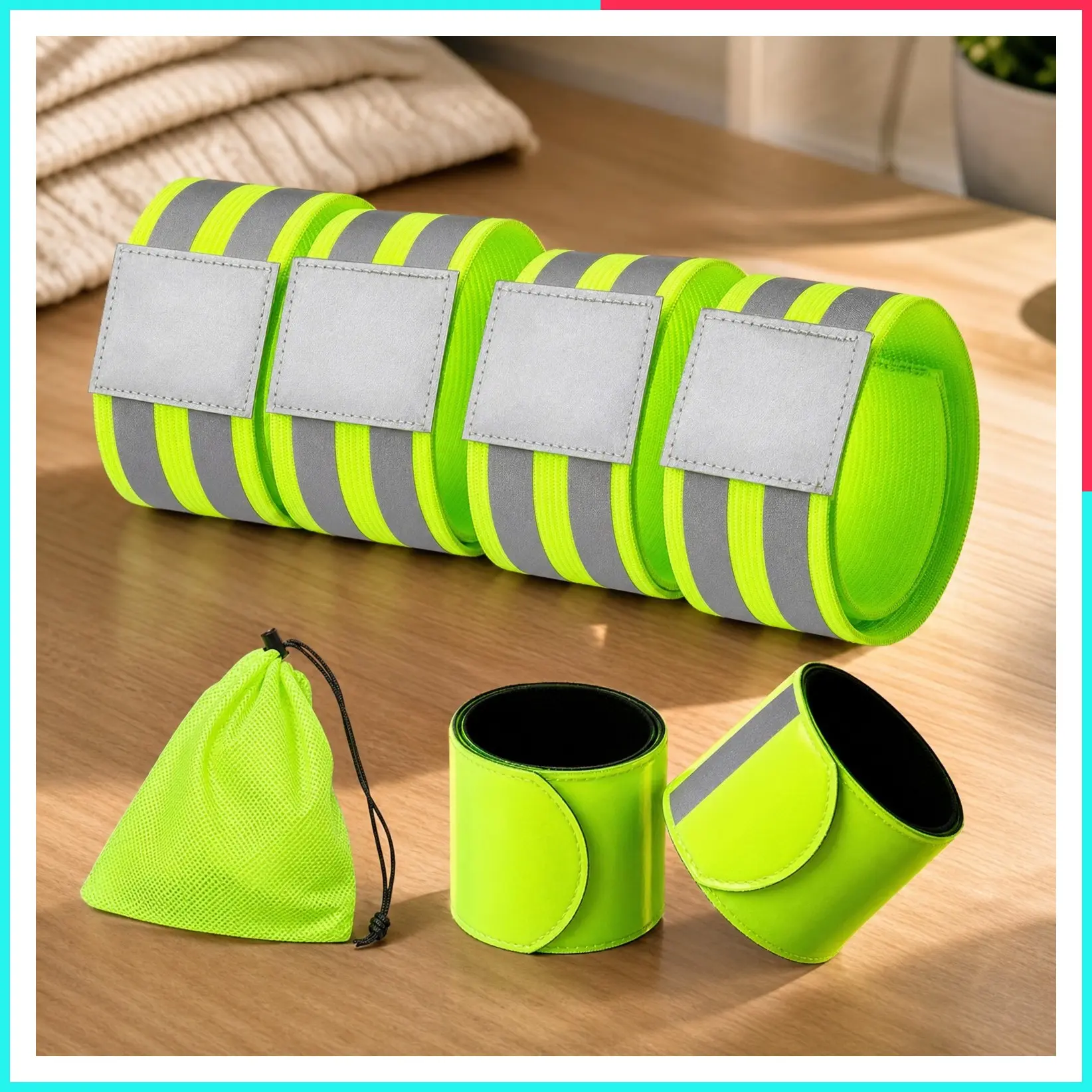 Reflective Bands Running Gear 6 Pack - Adjustable Reflective Armband for Arm Wrist Ankle Leg - Reflective Tape Straps for Clothing, Night Running Cycling Walking - Slap Bracelets