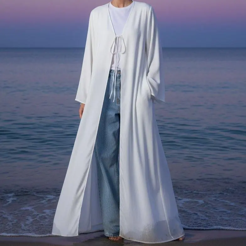 Essential Open Abaya Tie Closure Pockets Zoom Layering (MOA309)