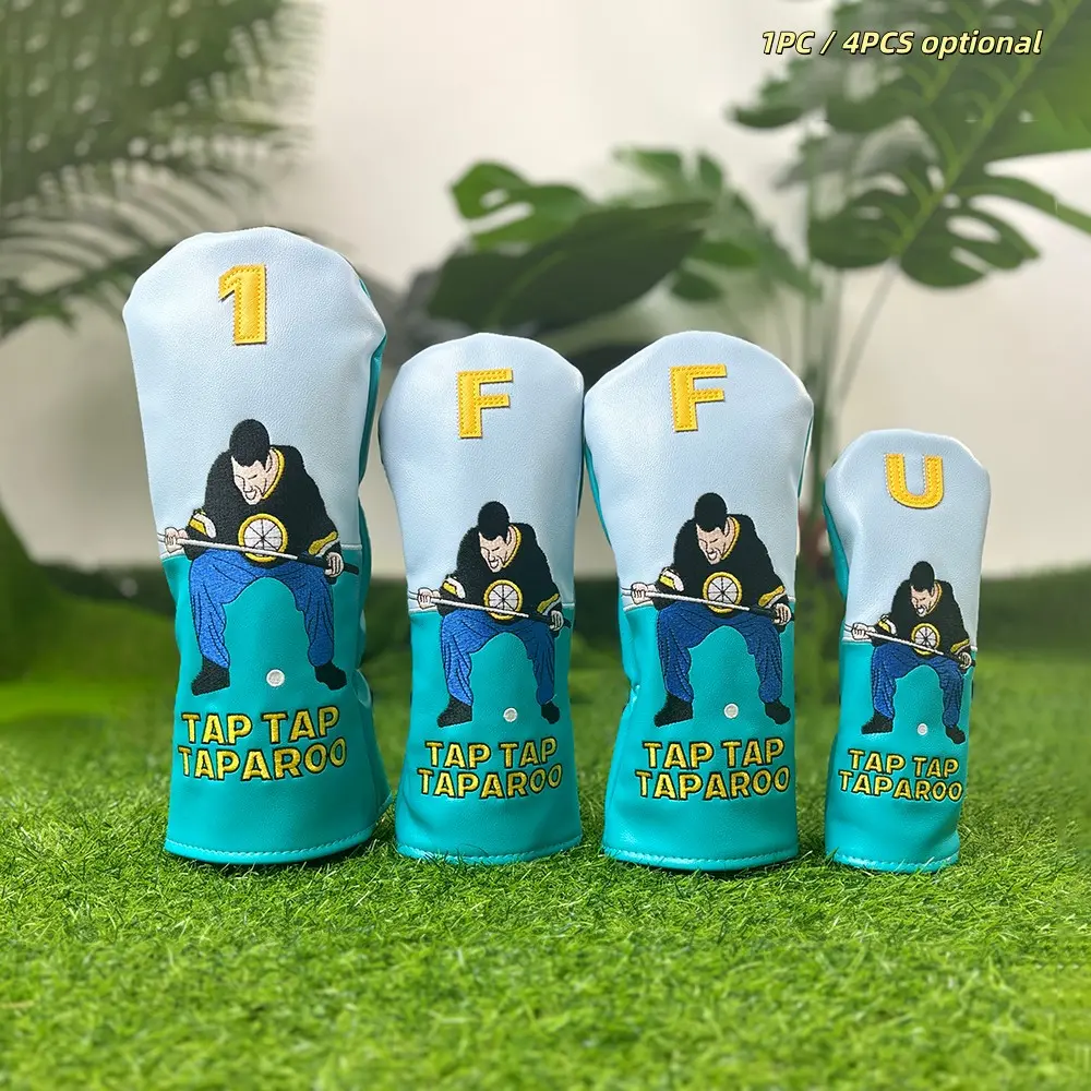 Funny Cartoon Character Embroidery Golf Driver Headcover, Waterproof PU Sleeve, Stylish Color Block, Unisex Golf Accessories