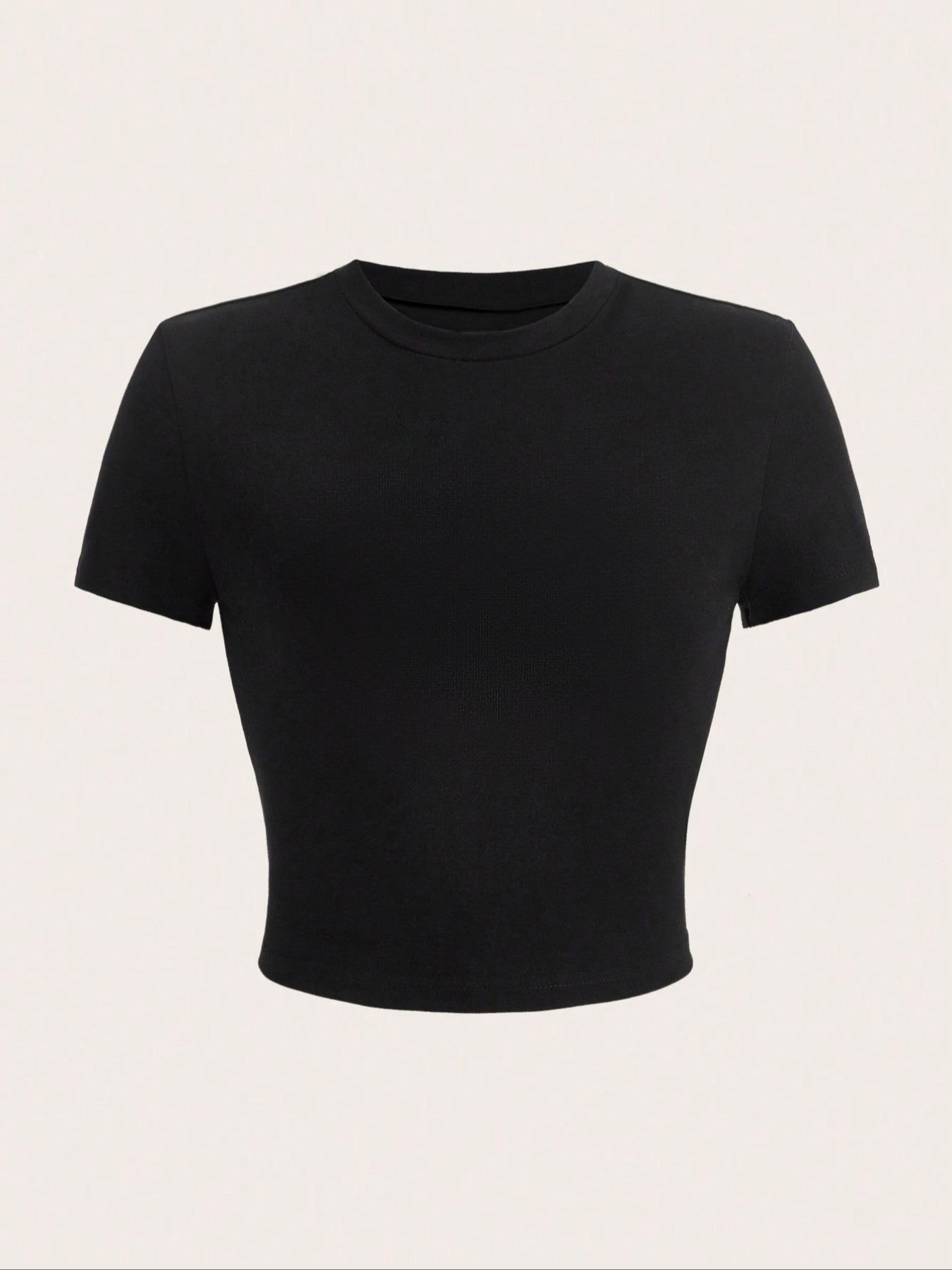 Women's Beverage Print Round Neck Crop Tee, Casual Short Sleeve Crew Neck T-shirt for Daily Wear, Casual Everyday Wear, Summer Tops, Ladies Back To School Clothes for All Seasons