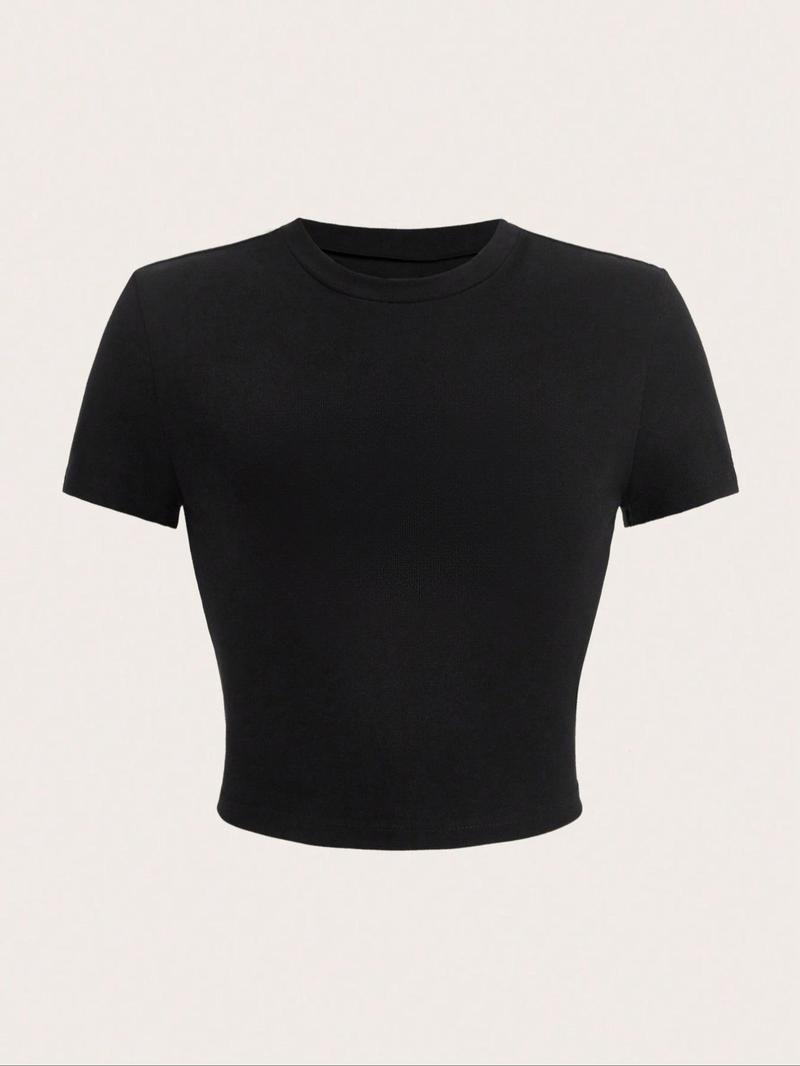 Women's "I'm Literally Just A Girl" Slogan Print Round Neck Crop Tee, Fashion Casual Crew Neck Short Sleeve T-shirt for Daily Outdoor Wear, Ladies Clothes for All Seasons, Graphic Print Top