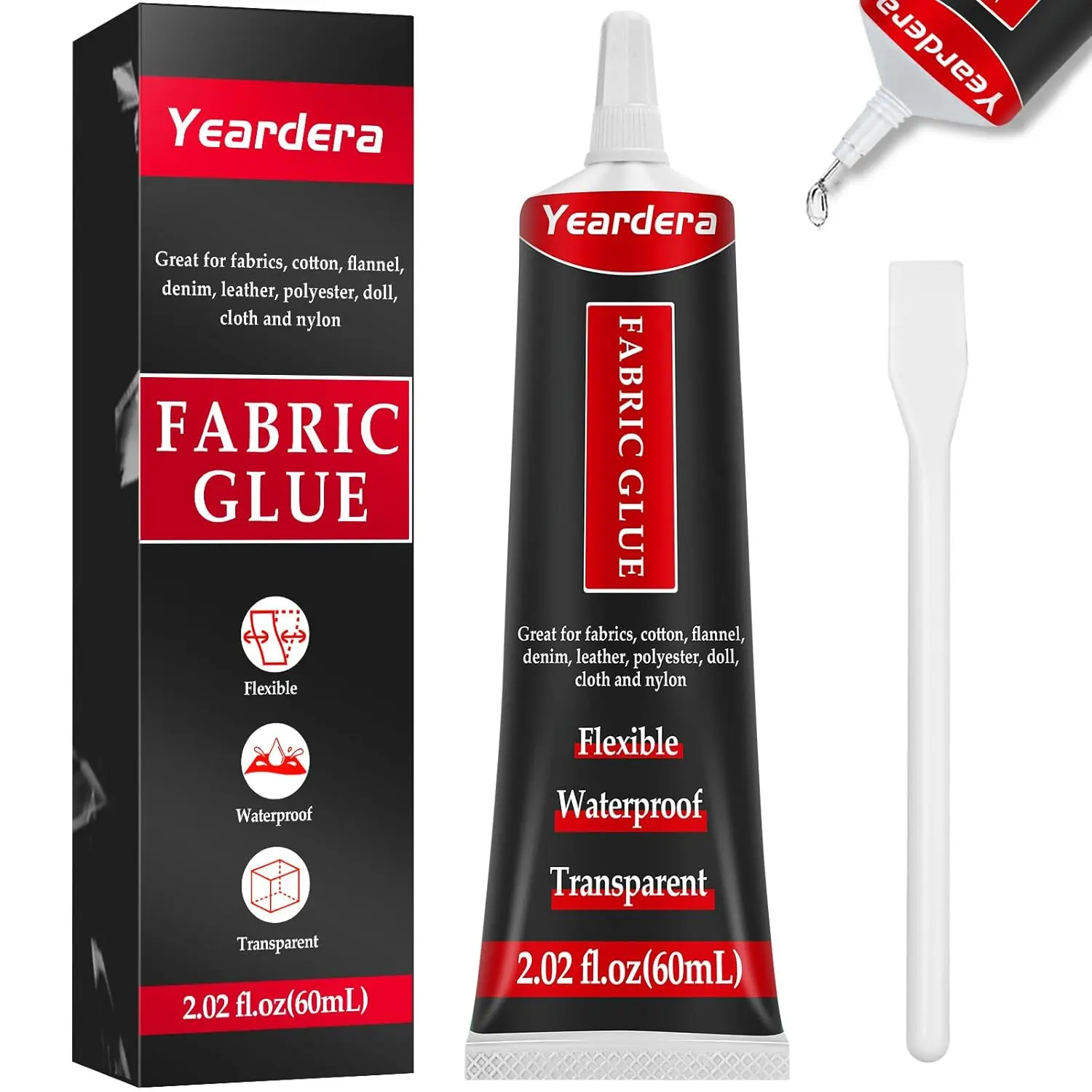 Fabric Glue, Permanent, Clear, Washable Adhesive for Clothing, Patches, Leather, Cotton, Denim, Polyester, Flannel, and All Fabrics