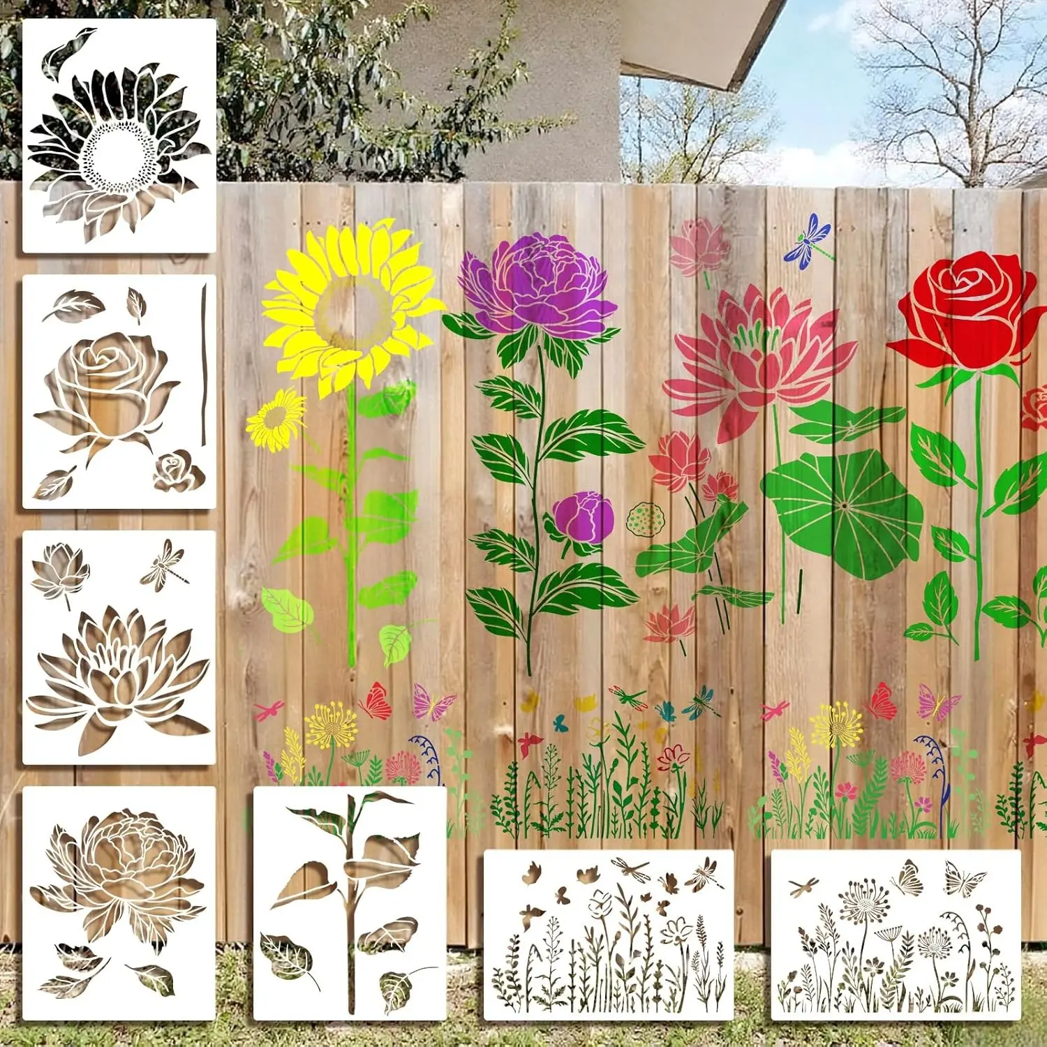 20 Pcs Large Fence Flower Stencils for Walls Painting 11x 13, 12 x 8 Inch Reusable Plastic Spring Floral Stencils for Crafts Outdoors Garden Walls Lace Crafts for DIY Wall Home Furniture Art