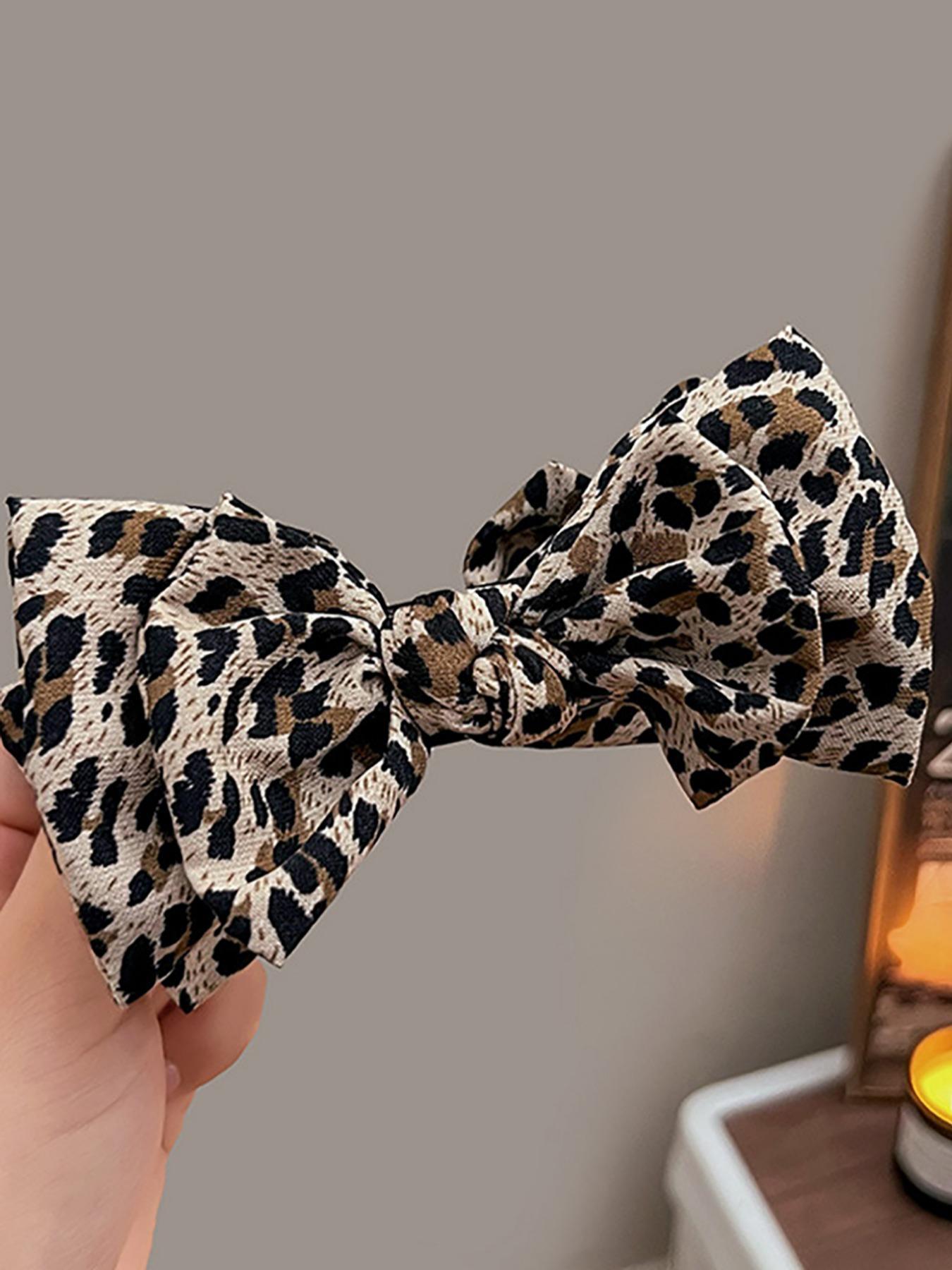 1PC Chic Leopard Print Bow Hair Claw Clip, Elegant Double-Layer Big Bow Hair Clip, Vintage-Inspired Fabric Hair Accessory for High Ponytail and Daily Wear