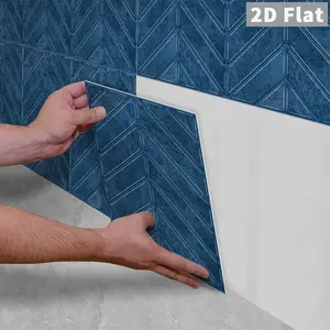 10PCS/Color Box GST Indigo Dark Blue Vintage Stone Herringbone PE Foam Tile Stickers, Waterproof Oilproof Shock & Wear Resistant, Peel & Stick on Smooth Surfaces for Bedroom Kitchen Bathroom School Office Home & Commercial Wall Renovation Decor