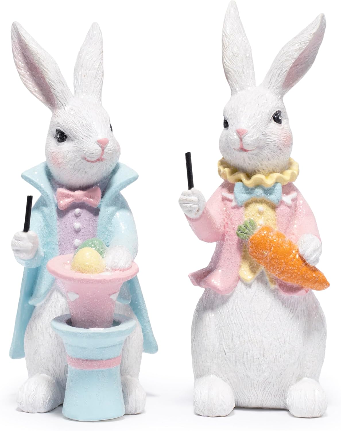 Easter Bunny Figurines Set, Whimsical Holiday Decor, Resin Tabletop Ornaments for Indoor Home Decoration, 2 Piece