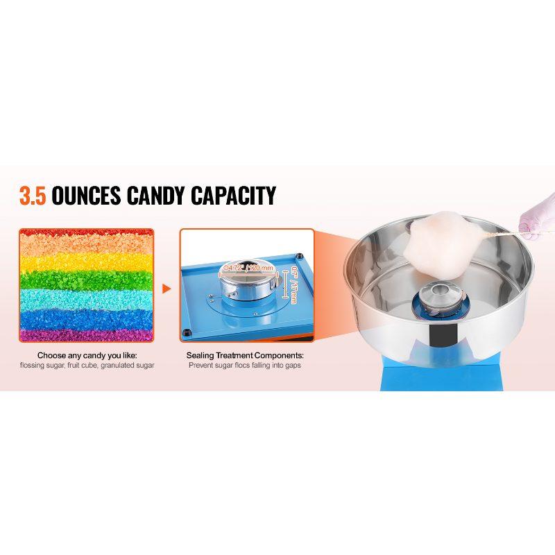VEVOR Electric Cotton Candy Machine with Cart, 1000W Commercial Candy Floss Maker with Stainless Steel Bowl, Sugar Scoop and Drawer, Perfect for Home, Kids Birthday, Family Party, Blue