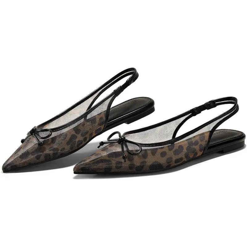 Coutgo Womens Slingback Flats Bow Closed Pointed Toe Mesh Ballet Flats Low Heel Sandals Dress Shoes
